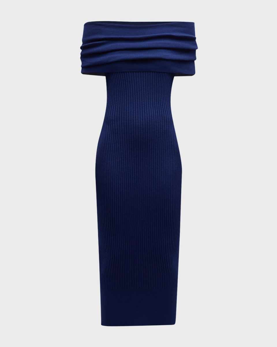 Off-Shoulder Wool-Blend Knit Midi Dress